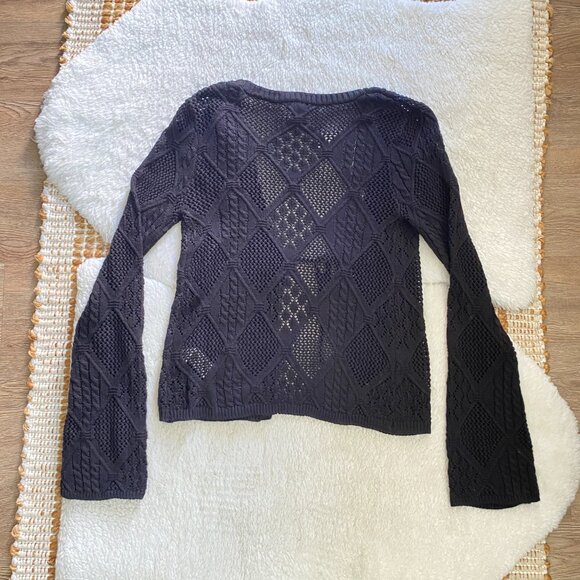 Boho Knit Crochet Sweater Tie Front Long Sleeve Top - Size Small - Picture 4 of 11